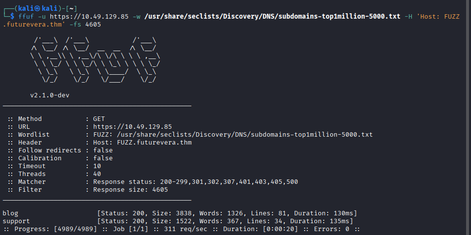ffuf subdomain enumeration results